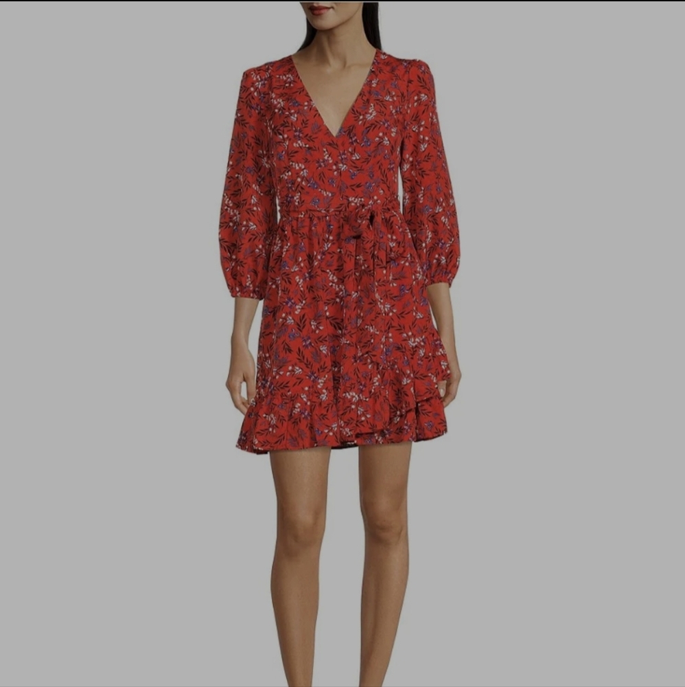 Eliza J | NWT Red/Orange Floral Print 3/4 Sleeve Tiered Skirt Dress